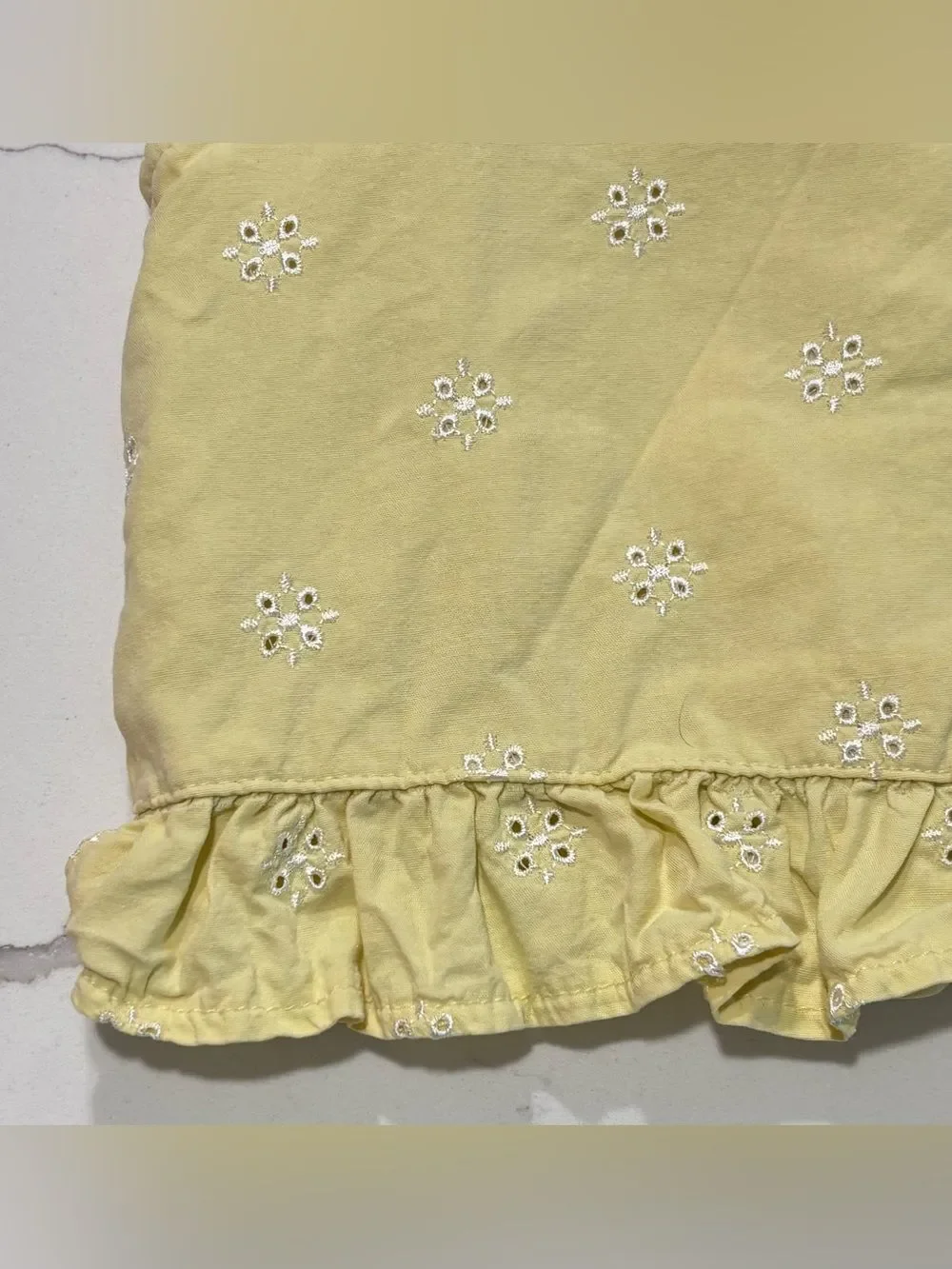 Little Lass Yellow Eyelet Ruffle Strap Sleeveless Wooden Button Down Tank Top 3T